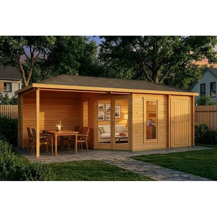 Alpholz 5-Eck Gartenhaus Liwa mit Anbau, imprägniert (Pinie), inkl. Fußboden & Dacheindeckung, BxT: 728x317 cm – Bild 4