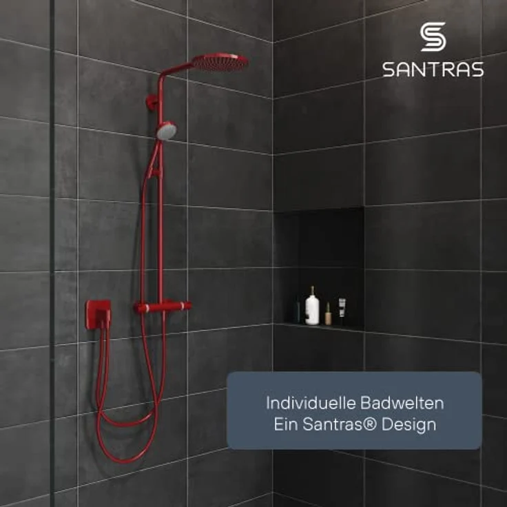 SANTRAS® Duschschlauch PREMIUM Rot 1,25 m mit Durchflussbegrenzer – Besonders flexibler Brauseschlauch aus Easy Clean Material MADE IN GERMANY – Bild 2