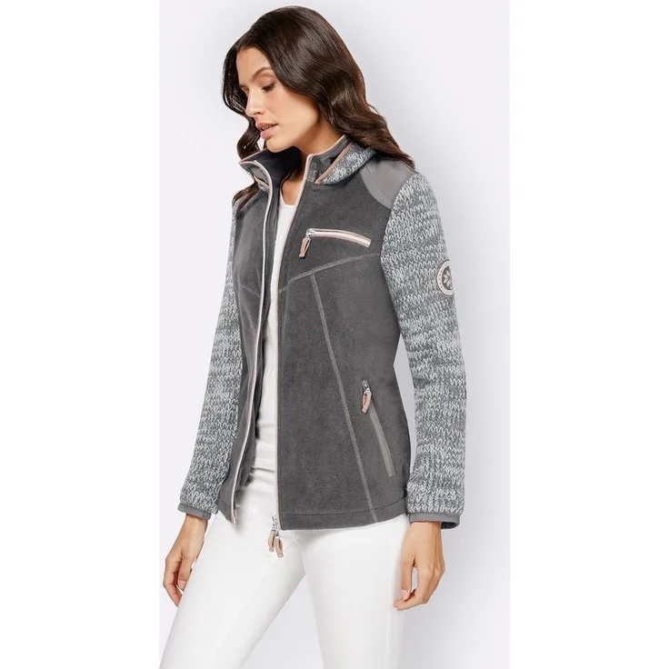 Witt Fleecejacke Fleecejacke, modischer Materialmix aus Fleece und Strick, kontrastfarbige Nähte, hochwertige Verarbeitung in Kunstleder - blau
