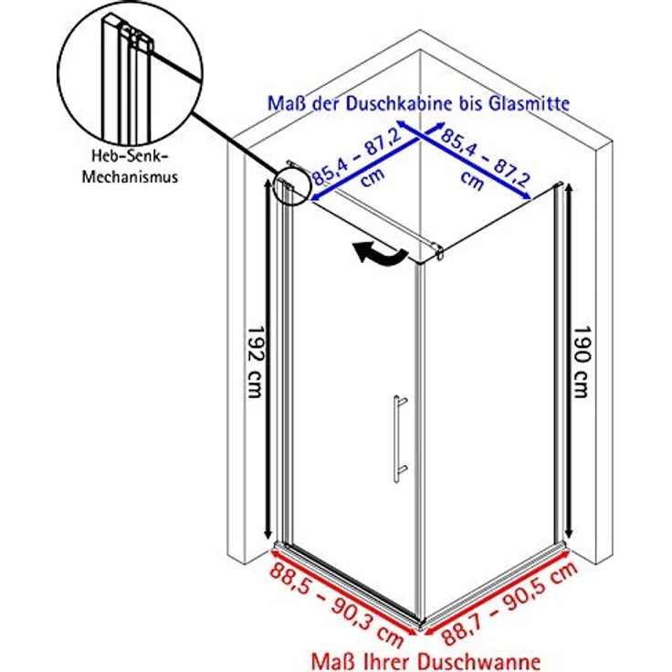 Schulte EP321506 01 500 Duschkabine Alexa Style 2.0 Drehtür Seitenwand, 90 x 90 cm, 192 cm, 5 mm Sicherheitsglas klar hell beschichtet, alunatur – Bild 4