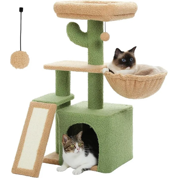purplerain Kratzbaum Klein mit Höhle, Kratzbretter und Sitz, 80 cm, All-in-One-Design