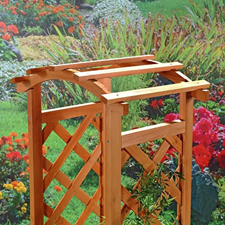Melko Rankhilfe 2er Set, Holz Blumenbogen Hellbraun mit geschwungenem Dach und Pflanzkästen für verschiedene Blumen- und Pflanzenarten – Bild 7