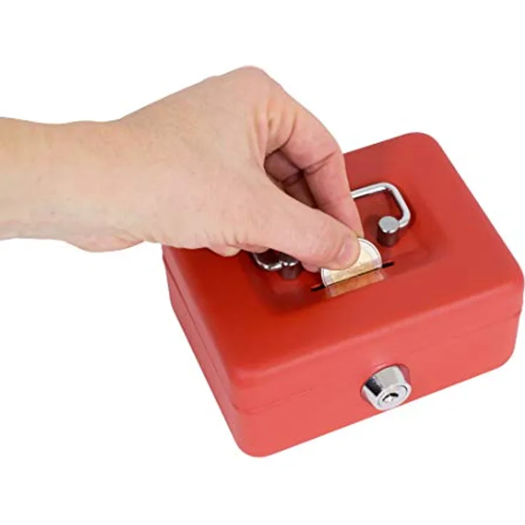 ARREGUI Elegant C9004 Geldkassette aus Stahl | Geldbox | 12,5 cm breit | Abschließbare Kasse mit Einwurfschlitz | Kleine Geldkassette mit Schlüssel | Geldkasse | rot