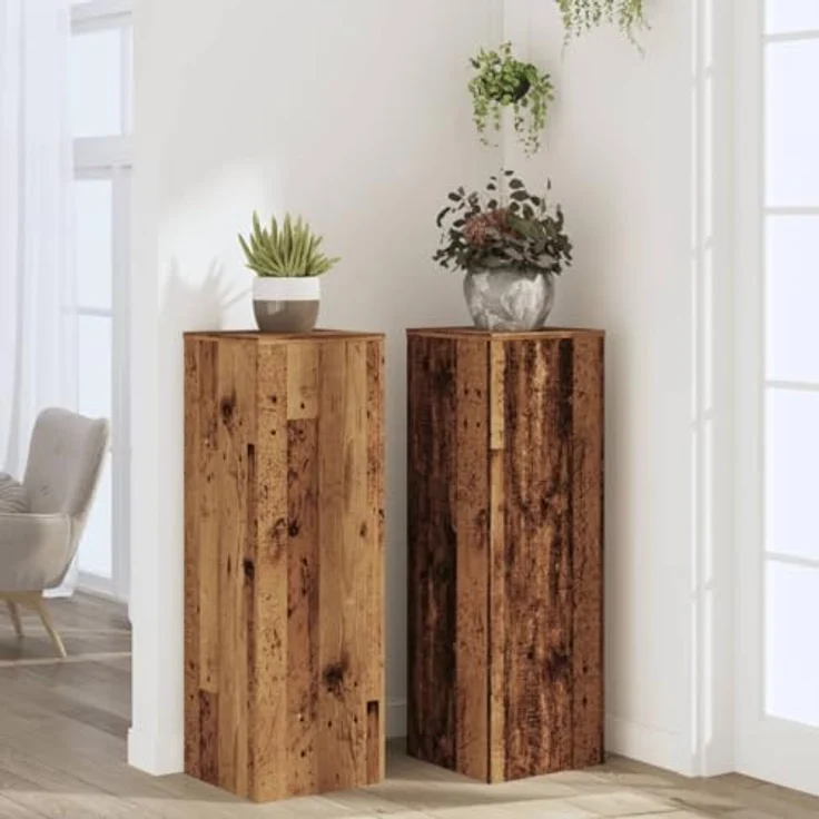 vidaXL Blumenständer Pflanzenständer 2 Stk Altholz-Optik 33x33x100 cm - Stabile Oberplatte & Zeitloses Design – Bild 3