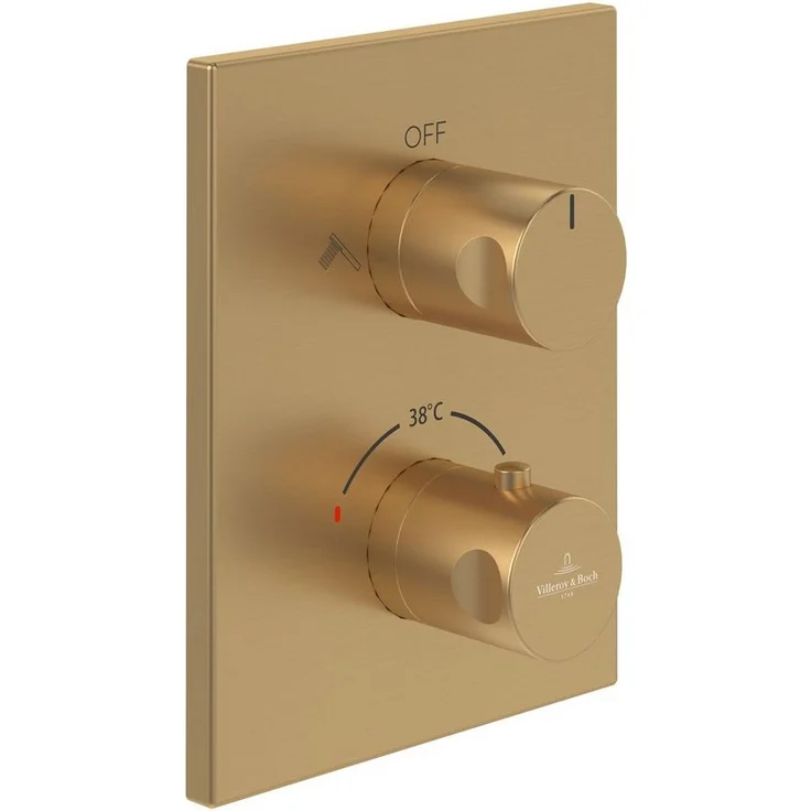 Villeroy & Boch Universal Taps & Fittings Unterputz-Thermostat, Eckig, mit Umsteller, Brushed Gold, 2-Griff-Bedienung