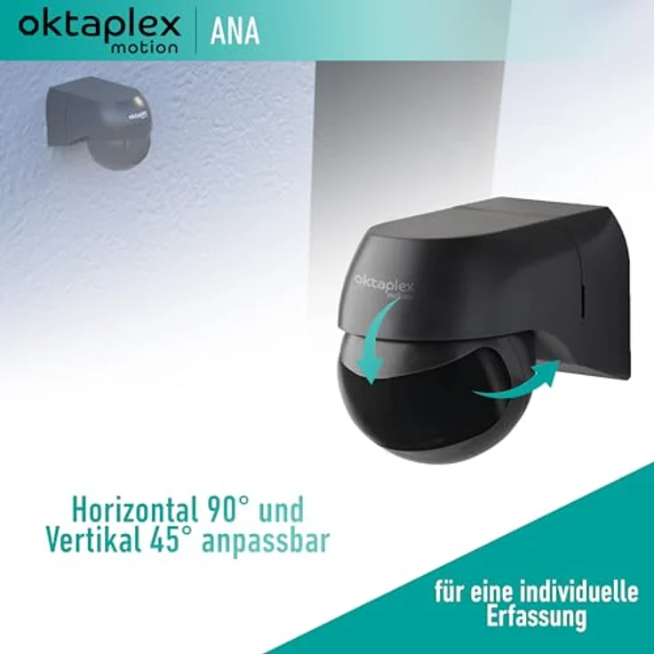 Oktaplex motion Oktaplex 2er Set Ana Bewegungsmelder Aussen schwenkbar 230 V IP44 180° Bewegungssensor 10 m Reichweite Aufputz anthrazit Infrarotsensor schwarz – Bild 2
