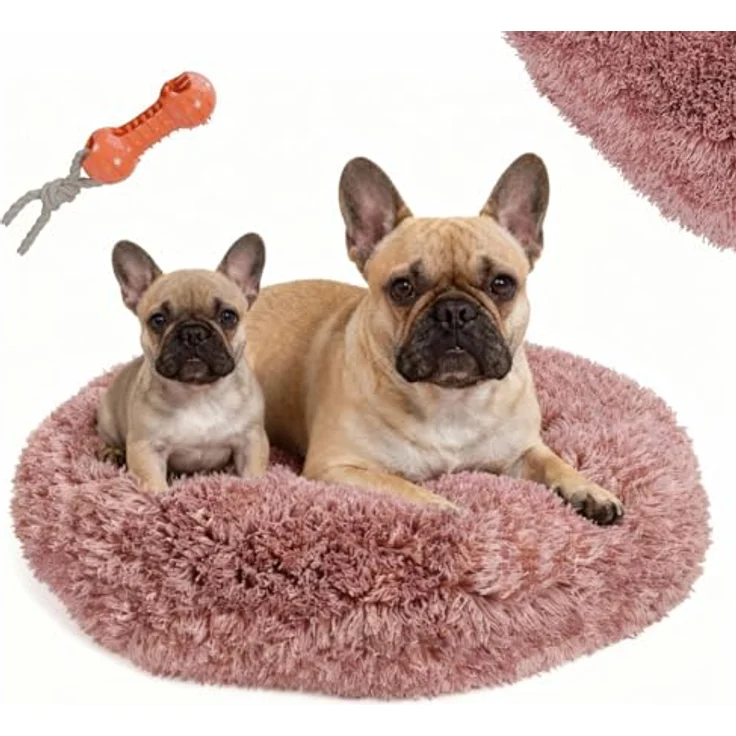 BENNO Hundebett BALU Donutform, 50x50x16 cm, weiches Kuschelbett mit Polypropylen-Füllung, rosé, waschbar, rutschfester Boden, inkl. Kauknochen – Bild 1