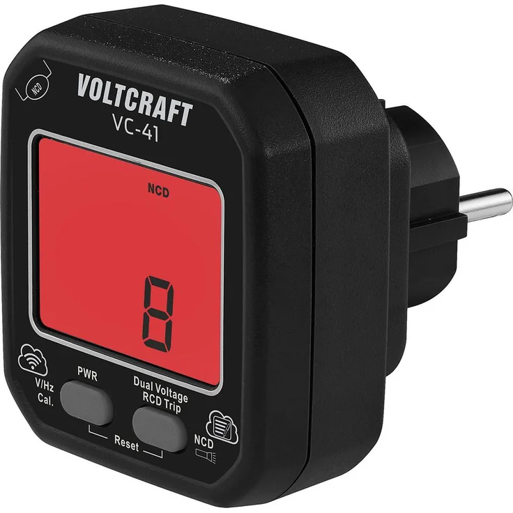 VOLTCRAFT VC-41 Steckdosentester CAT II 250V, LCD mit Bluetooth®-Datenübertragung, RCD-Auslösetest und hinterleuchteter Anzeige