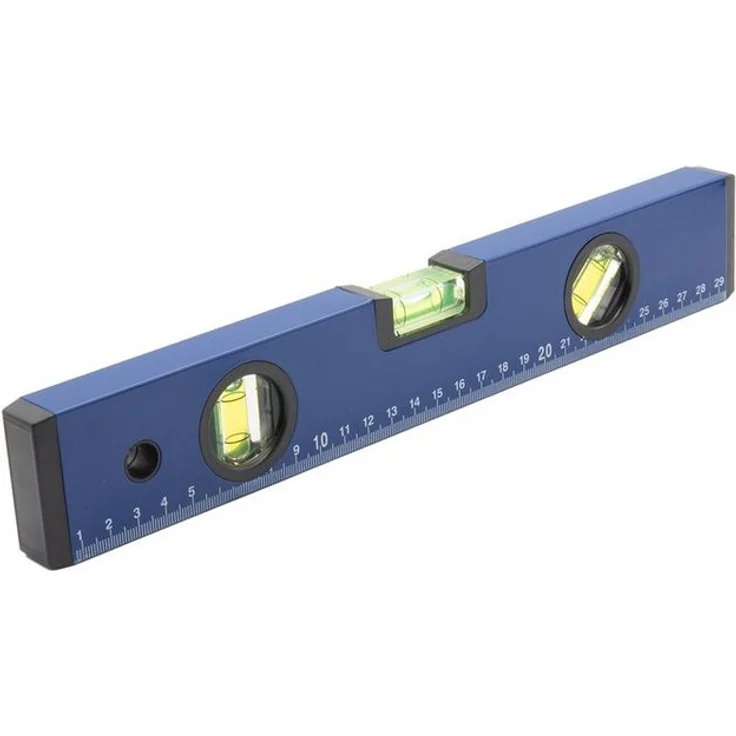 TSB Werk Wasserwaage Aluminium Richtwaage 30cm Blau mit 3 Libellen und Linealfunktion