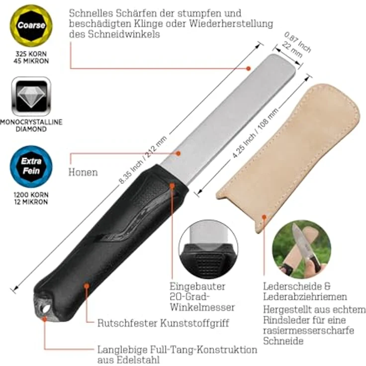 SHARPAL 127N Dual-Grit Diamant-Schleifstein, 325/1200 Körnung, Werkzeugschärfer für Messer, Axt, Rasenmähermesser und Gartenschere mit echtem Lederscheide – Bild 2
