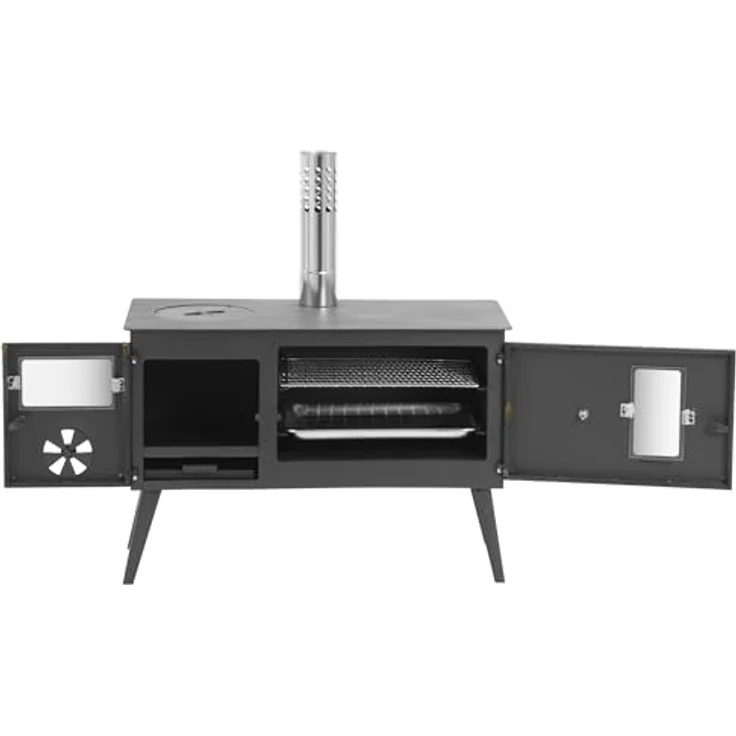 CampFeuer Zeltofen, 28,5 x 58,5 x 260 cm, Zeltheizung, Holzofen für Camping, mit Backfach und Thermometer – Bild 5