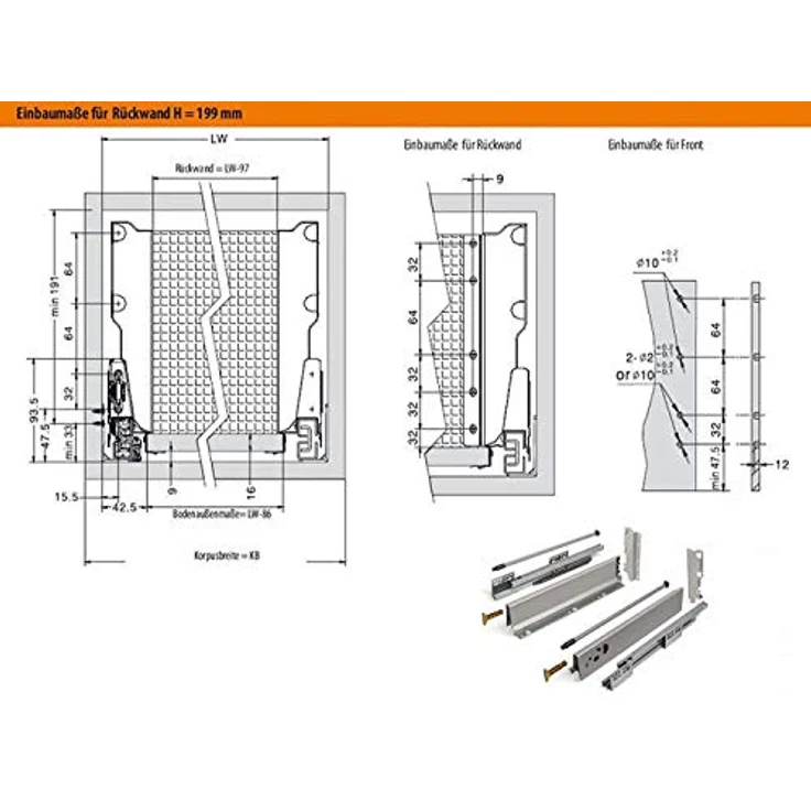 SOTECH Modern Box Schubladensystem, Zargenhöhe 199 mm, Nennlänge 500 mm, Soft Close, Grau – Bild 3