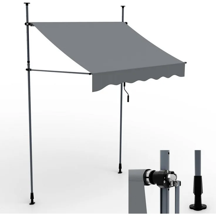 Onbest Klemmmarkise mit Handkurbel, 200x120 cm, Wetterfest, UV 50+, Anthrazit
