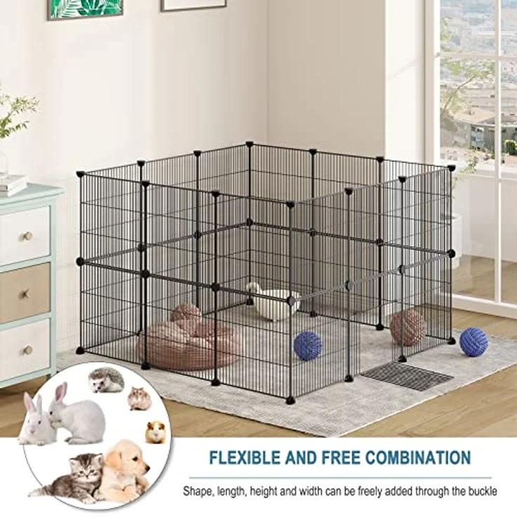 EUGAD Freigehege für Kaninchen 72cm hoch Indoor, Freilaufgehege Kaninchen draußen, Meerschweinchen gehege innen, Kleintiergehege Metallgitter, Gehege für Kleintiere DIY, Welpenauslauf 142x72x72cm XXL – Bild 3