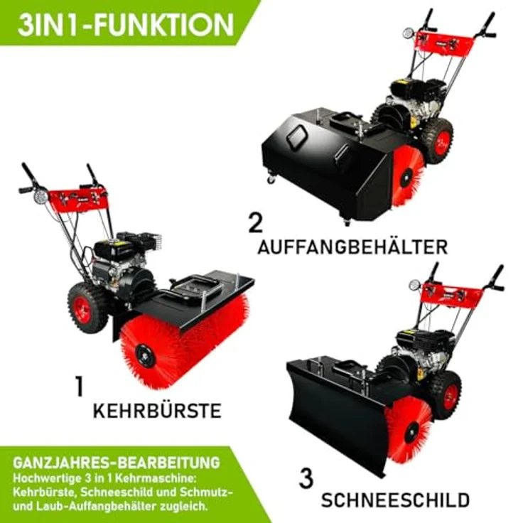BRAST Benzin-Kehrmaschine 3in1, 80cm, 5,14kW (7PS) mit Kehrbürste, Laubsammler und Schneeräumer – Bild 4