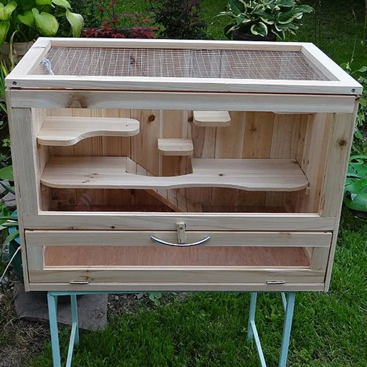 Melko Kleintierkäfig aus Holz, 60 x 35 x 42 cm, inklusive klappbarer Rampe, 5 stöckig, Nagervilla Hamsterkäfig Mäusekäfig