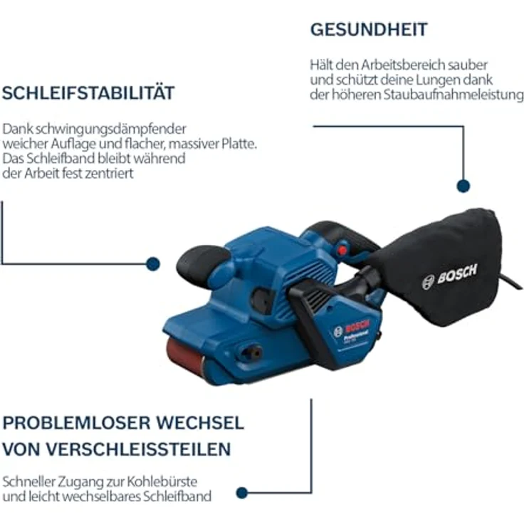 Bosch Professional Bandschleifer GBS 750 (850-W-Motor, Textilschleifband, Staubbeutel) – Bild 3