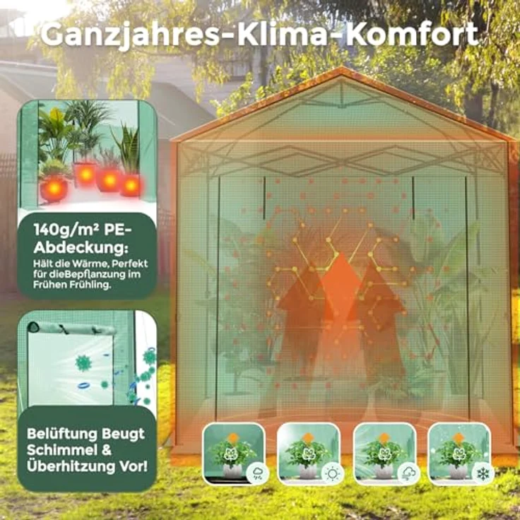 Sekey Gewächshaus 245x245x180 cm, Stabiler Folien-Pop-Up-Balkon für optimales Pflanzenwachstum, Grün – Bild 3