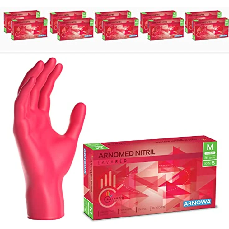 ARNOMED Einweghandschuhe Rot, 1000 Stück Nitril M, puderfrei, latexfrei, lebensmittelecht, EN 455 & EN 374 zertifiziert – Bild 1