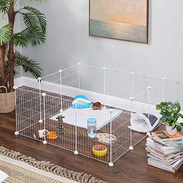 SONGMICS Freilauf, DIY-Kleintiergehege, KleintierkÄfig, Welpenauslauf, Kaninchen, Meerschweinchen, Metallgitter, 143 x 73 x 46 cm, weiß LPI01W – Bild 2