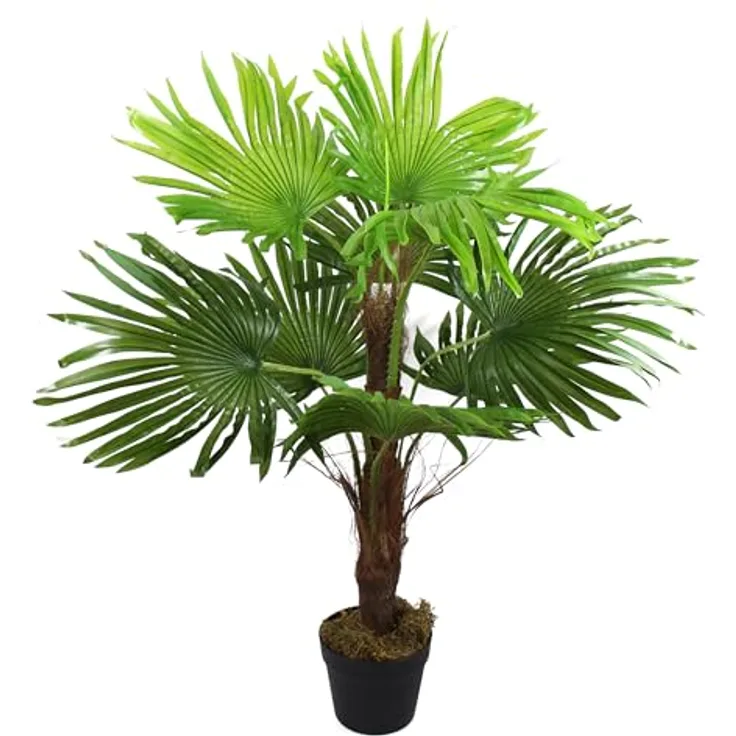 Arnusa Künstliche Fächerpalme 90 cm mit 9 Palmenwedel Kunstpalme Kunstpflanze Künstliche Palme im Topf Dekopflanze