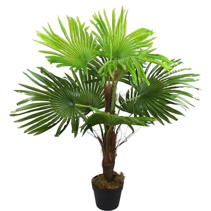 Arnusa Künstliche Fächerpalme 90 cm mit 9 Palmenwedel Kunstpalme Kunstpflanze Künstliche Palme im Topf Dekopflanze – Bild 1
