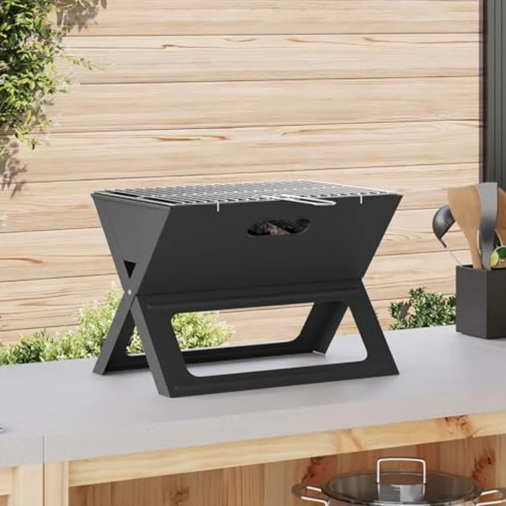 vidaXL Kohlegrill mit Chromgriff | Tragbar für Outdoor und Essen | Einstellbare Funktionen | Mittelgroße Größe | Hitzebeständig | Kohlenstoffstahl-Konstruktion | Grillzubehör | Kocher | BBQ | Faltbar – Bild 1