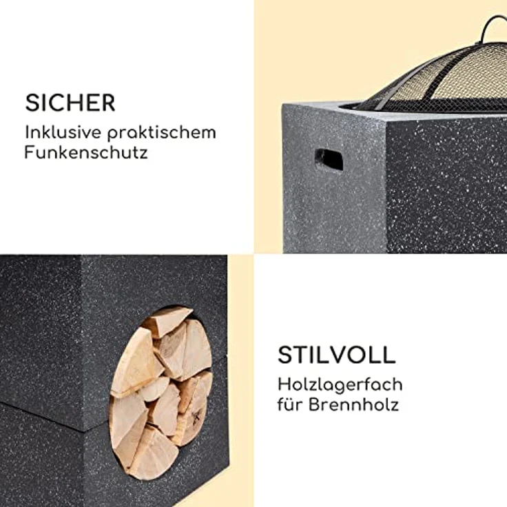 Blumfeldt Feuerschale, Tragbare Feuerstelle  Outdoor mit Grillrost & Holzlagerfach, Sichere  Stahlschale, 50 x 75 x 50 cm – Bild 5