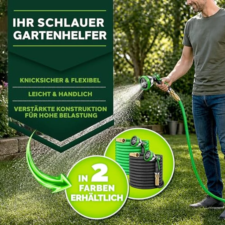 TRESKO Premium Gartenschlauch Flexibler Wasserschlauch dehnbarer Flexischlauch Grün 30m – Bild 7