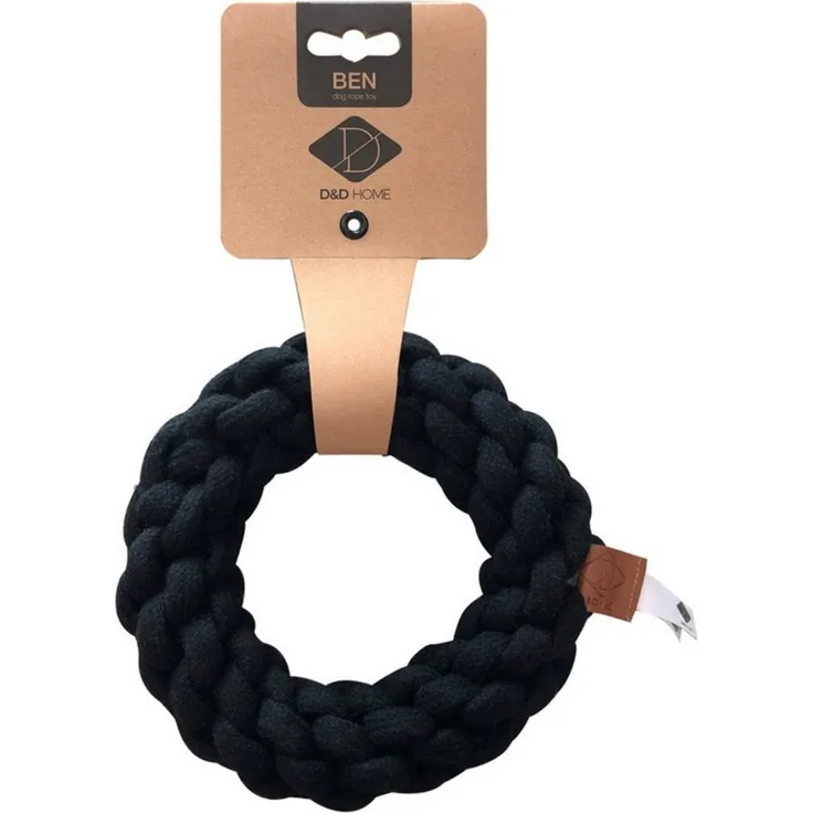 D&D Spielknochen Hundespielzeug Ben geflochtener Ring schwarz, strapazierfähiges Baumwollseil, Maße: 19 cm / Ø 10 mm
