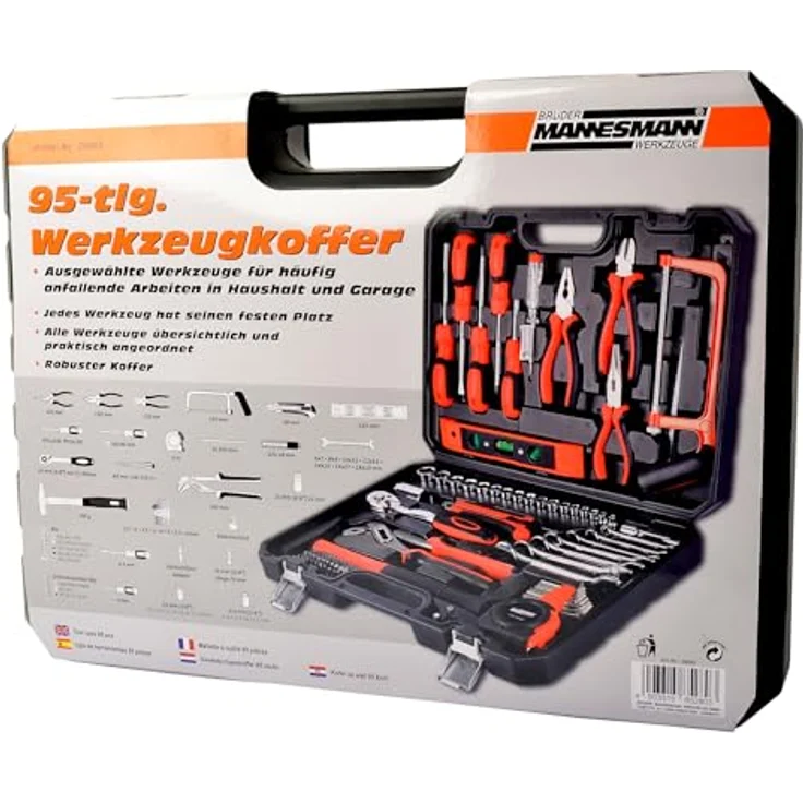 Mannesmann Werkzeugkoffer 95-teilig, Robuster Werkzeugsatz für DIY-Projekte und Möbelaufbau – Bild 3