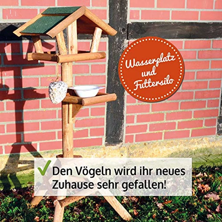 Zooprinz stehendes Vogelhaus für Wildvögel, wetterfest und stabil, aus nachhaltig angebautem Holz, einfacher und schneller Aufbau mit Ablage – Bild 3