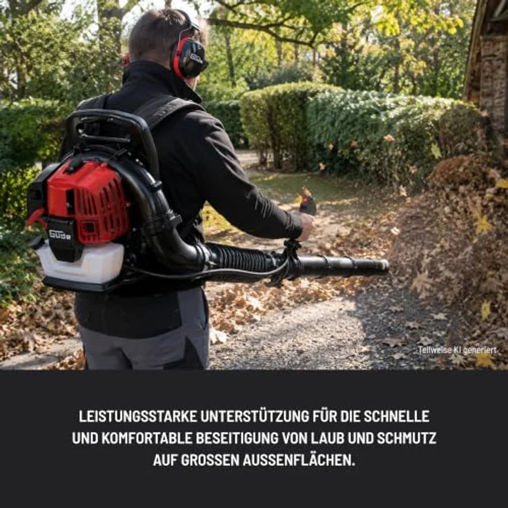 Güde Benzin Rückenlaubbläser GRLB 1450-52 - 2-Takt-Motor 1,45 kW, 52 cm³, Joystick-Steuerung, stufenlose Luftregulierung, 281 km/h Blasgeschwindigkeit, gepolstertes Rückenteil, Rund- und Flachdüse – Bild 5