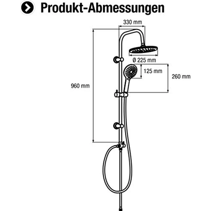 Cornat Duschsystem "Noir" - Black Edition - Runde Kopfbrause - Handbrause mit 3 Strahlarten: Normal- & Sprühstrahl - Anti-Kalk - Variabler Bohrlochabstand / Dusch-Komplettset mit Steigrohr / TECBE3302 – Bild 2