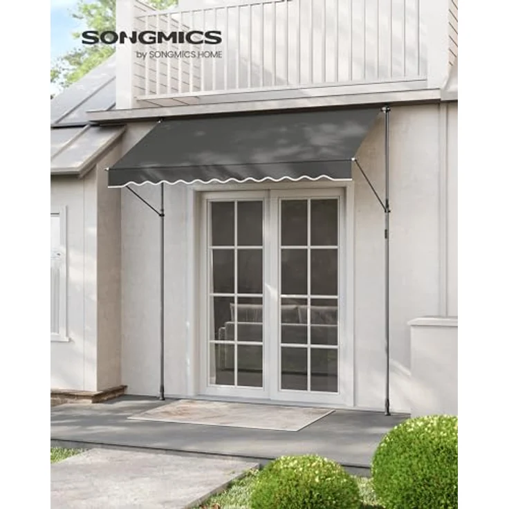 SONGMICS Klemmmarkise, höhenverstellbar, mit Handkurbel, UV-Schutz, 250 x 120 cm, anthrazit – Bild 2