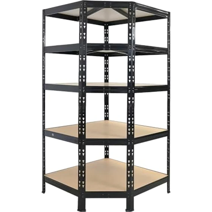Proregal Eckregal Tiger, 180 x 90 x 60 cm, 5 höhenverstellbare Fachböden, Traglast 175 kg pro Boden, Schwarz – Bild 6