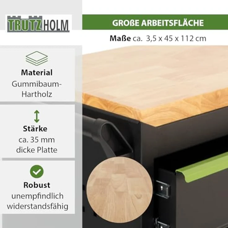 TRUTZHOLM Werkstattwagen Star XL 12 Schubladen Stahl schwarz/grün 103 x 112 cm max. Traglast: 750 kg, verschließbare Schubladen, robustes Design – Bild 6