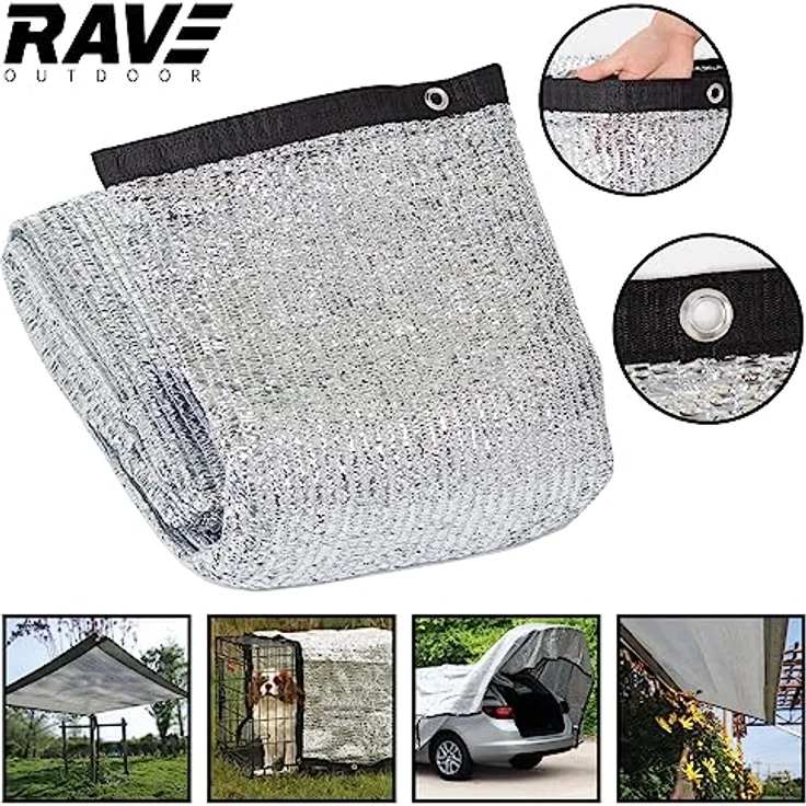 RAVE Schattennetz Auto, Hund - Sonnenschutz aus Aluminium 4x6 m - 24m² Alunetz Hitzeschutz Sonnensegel – Bild 2
