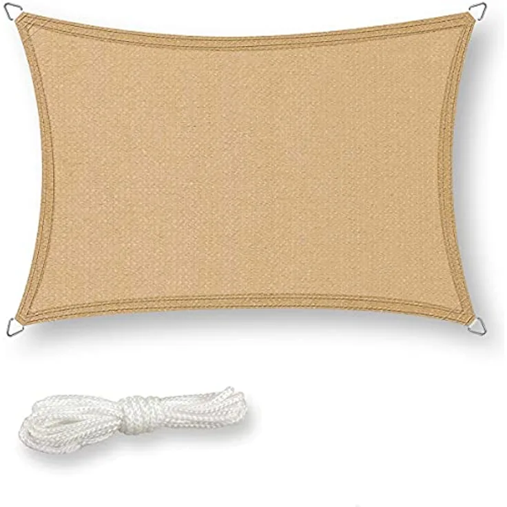Sonnensegel rechteckig 3x4m inkl. Befestigungsseile - Sonnenschutz atmungsaktiv mit Edelstahl Ösen für Garten, Terrasse, Balkon, beige