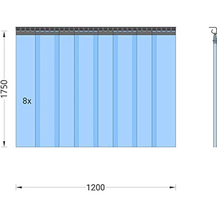 Zettl GmbH PVC Streifenvorhang Lamellen 2x200mm Höhe 1,75m x Breite 1,20m, transparent, verzinkt, Stallvorhang – Bild 2