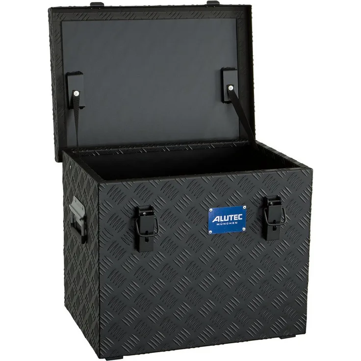 ALUTEC München Werkzeugkoffer ALUTEC Aluminiumbox Extreme 70 Schwarz, 70 ltr., (LxBxH) 500 x 350 x - 3 mm starkes legiertes Aluminium-Riffelblech, spritzwasser- und staubgeschützt, Edelstahlbeschläge
