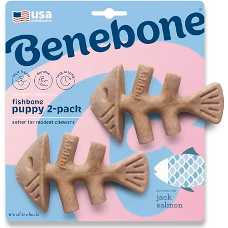 Benebone Fishbone Puppy 2er Pack Mini 12cm - Hundespielzeug, blau – Bild 1