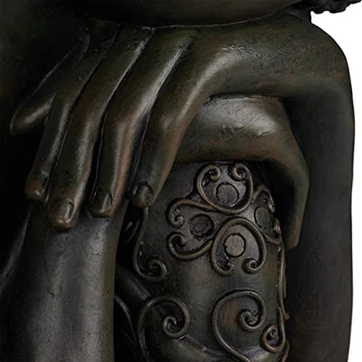 Relaxdays Buddha Figur geneigter Kopf, XL 60cm, Asia Gartenfigur, Dekofigur Wohnzimmer, Frost- & wetterfest, dunkelgrau – Bild 9