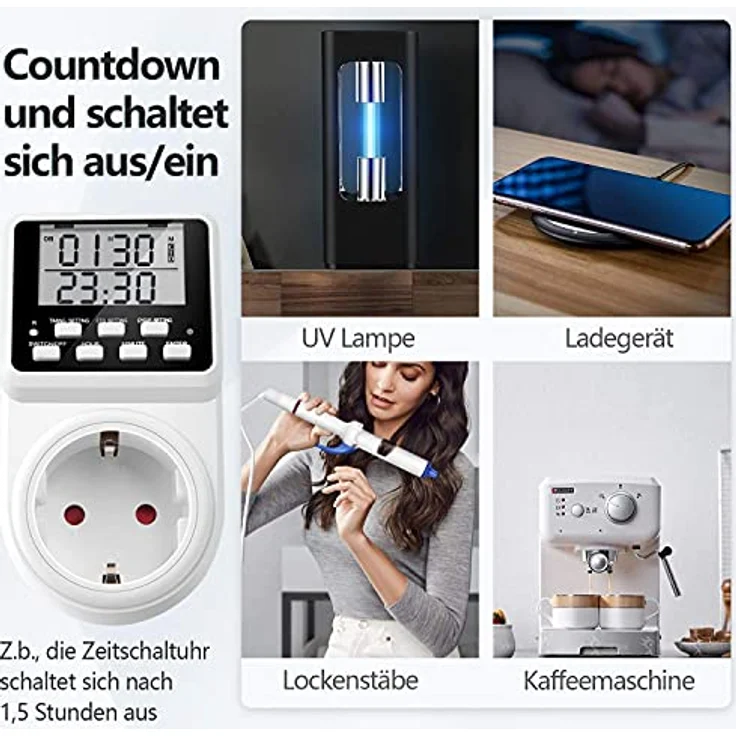 NOVKIT Intervall Digitale Zeitschaltuhr Steckdose, unendlicher Zyklus, 3 Schaltprogramme, Countdown, 230V / 16A / 3600W – Bild 5