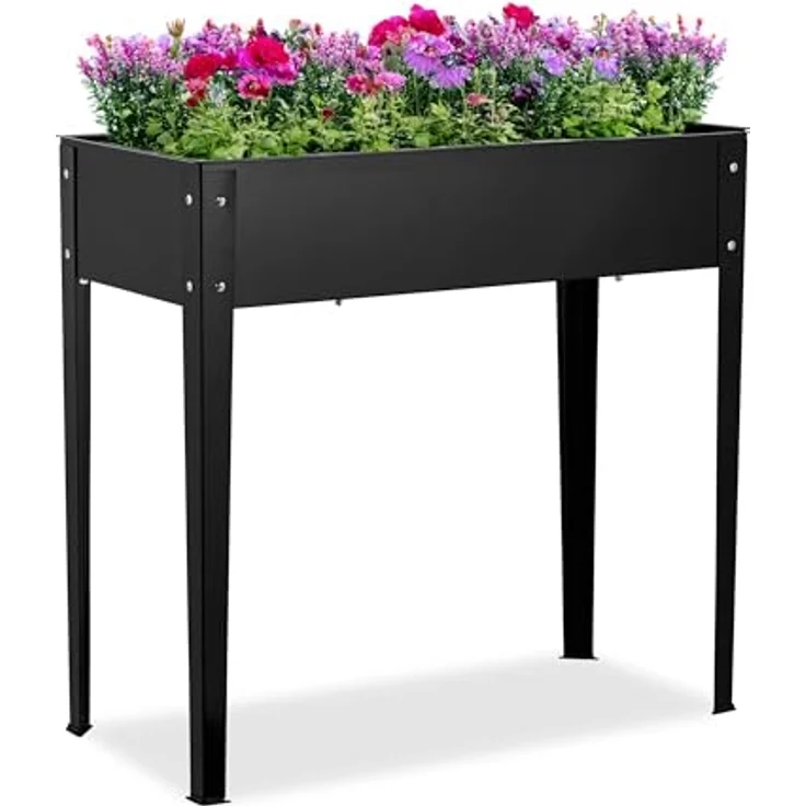relaxdays Hochbeet aus pulverbeschichtetem Metall, schwarzes Hochbeet mit 56 l Fassungsvermögen, ideal für Balkon und Garten – Bild 1