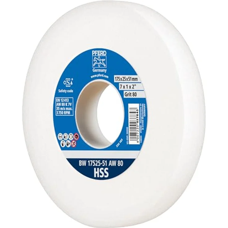 PFERD Schleifbockscheibe, 175x25x51mm, Ausführung HSS, Korngröße 80, Edelkorund weiß, 39009701 – Schleifscheibe für das Bearbeiten hochlegierter Stähle mit integrierter Reduzierhülse (32mm) – Bild 2