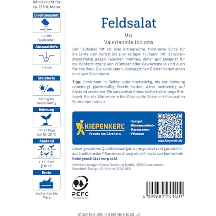 Kiepenkerl Feldsalat Vit, frostharte Gemüsesamen mit dunkelgrünen, rundlichen Blättern – Bild 2