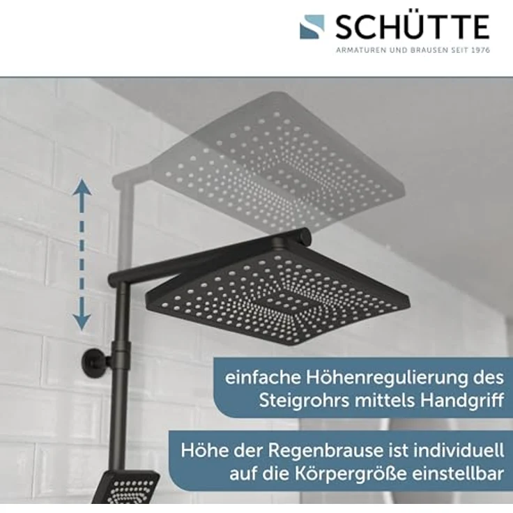 Schütte Duschsystem 'Trento' mit Thermostat schwarz eckig, Handbrause mit 3 Strahlarten – Bild 6