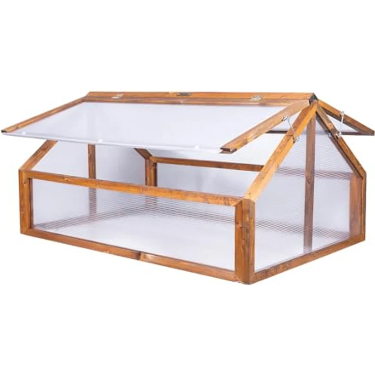 Greenspot Garten-Frühbeet 120 x 80 x 60 cm, Mini-Gewächshaus aus Holz in Palisander mit öffnender Abdeckung für Hochbeet, ideal für Kräuter, Gemüse und Blumen – Bild 1