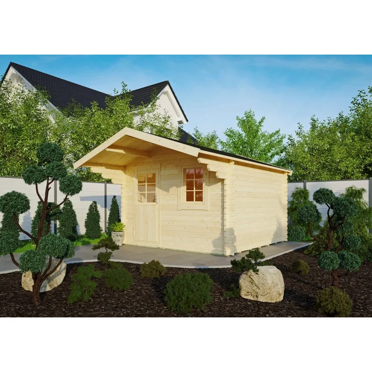 Kiehn-Holz Gartenhaus Burgberg 2, BxT: 340x443 cm, naturbelassen, mit Satteldach und Echtglas-Fenstern
